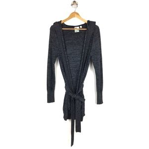 Roxy Grey Belted Hooded Space Dye Cardigan L